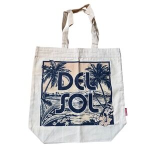 Del Sol Color Change Canvas Tote Bag Cream Navy Tropical Palm Tree Beach Bag